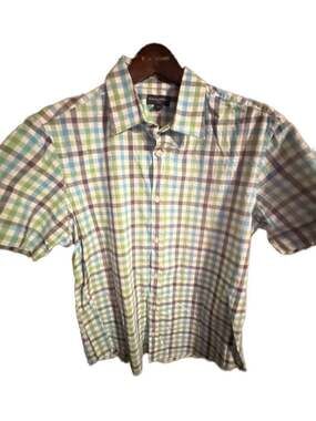 Banana Republic Men's Grant Fit Short Sleeve Gingham Plaid Shirt